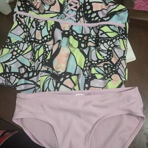 Justice Kids Swim Bikini - Pink and Multicolor Butterfly Design